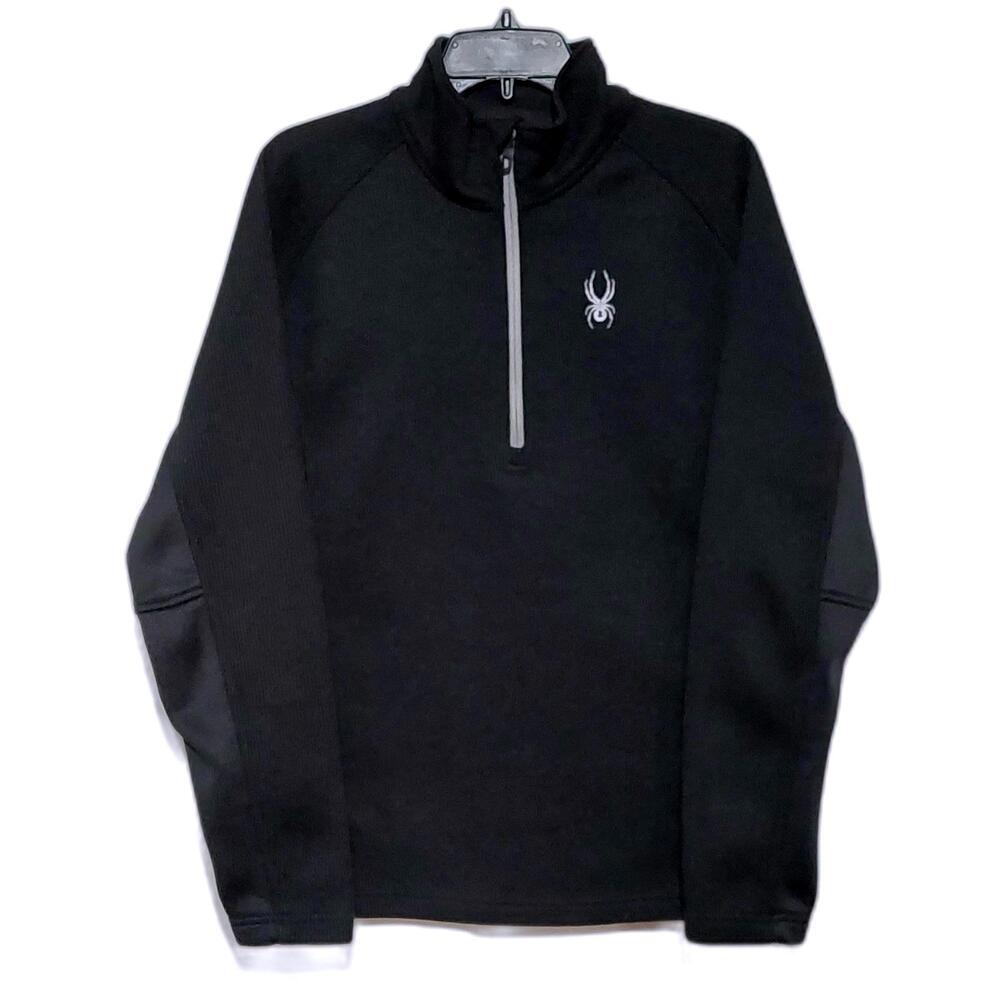 Spyder Mens Large Black Quarter Zip‎ Pullover Textured Knit Fleece Jacket